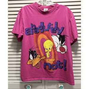 Looney Tunes Pink Short Sleeve Graphic T-Shirt Size M "Absolutely Not" Character